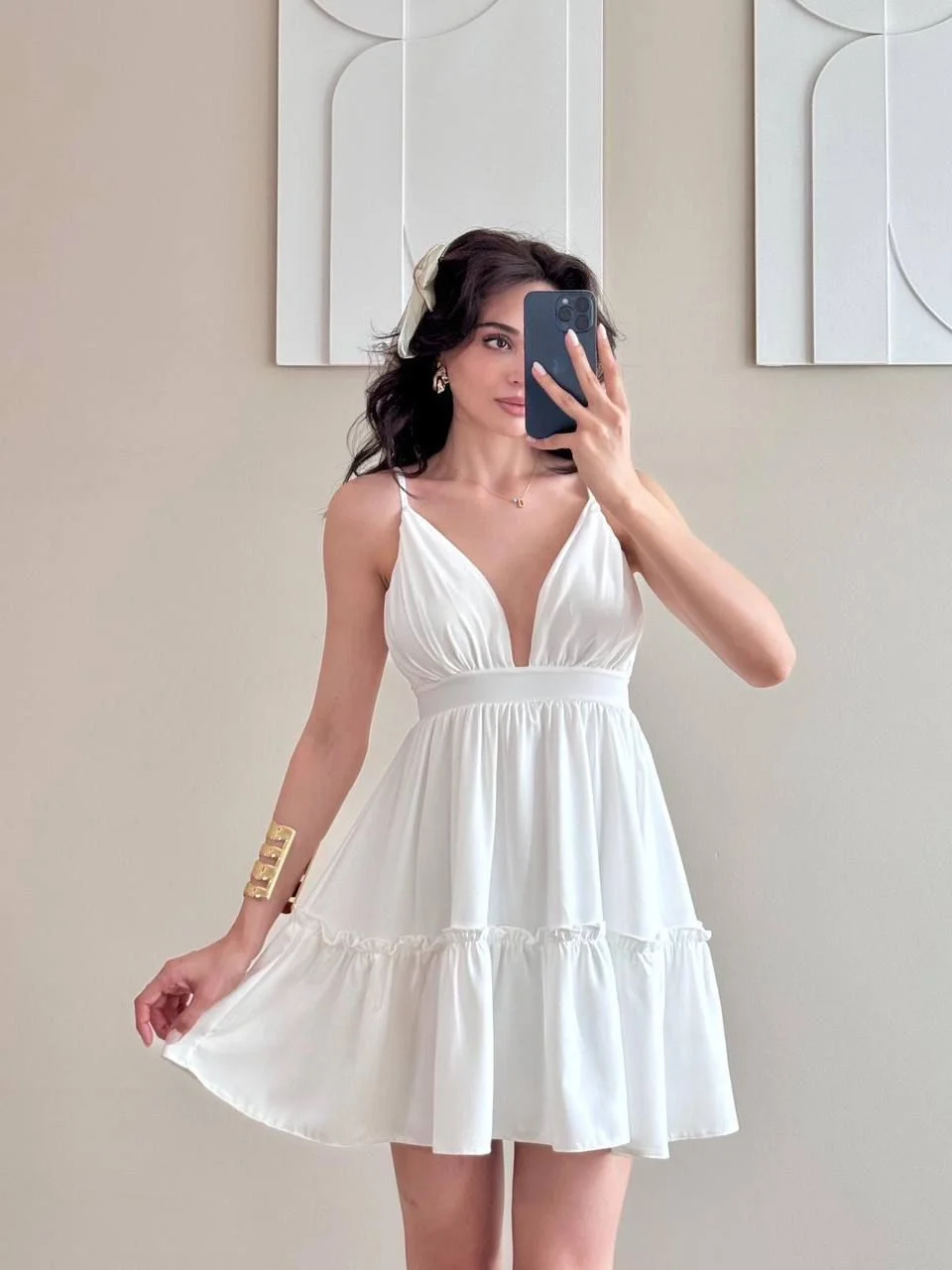 Beyaz Askılı Mini Jesica Elbise