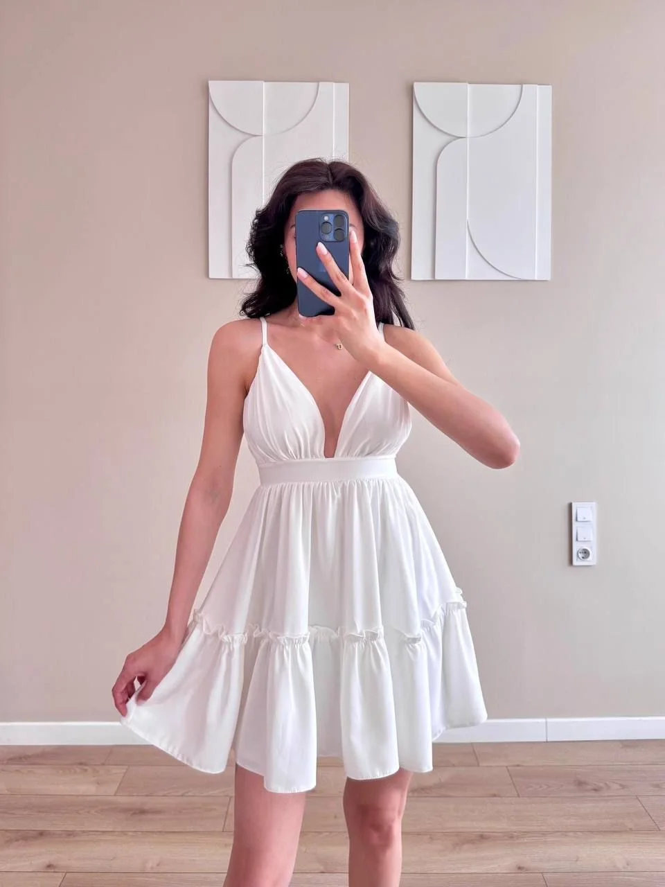 Beyaz Askılı Mini Jesica Elbise