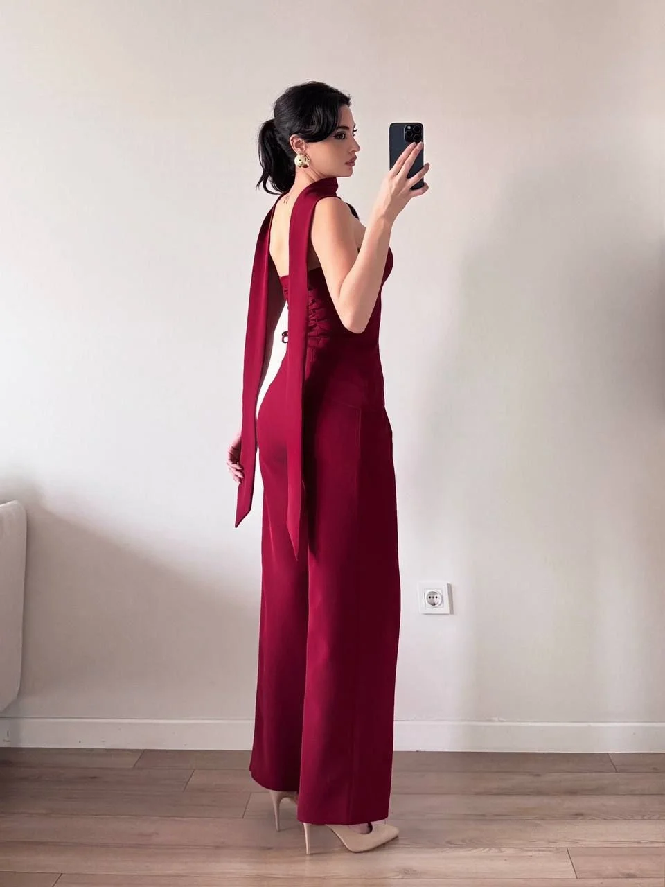 Bordo Şallı Büstiyer Pantolon İkili Takım