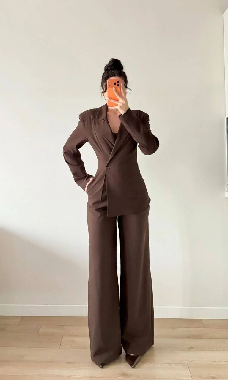 Kahverengi Takım Görünümlü Ceketli Tulum