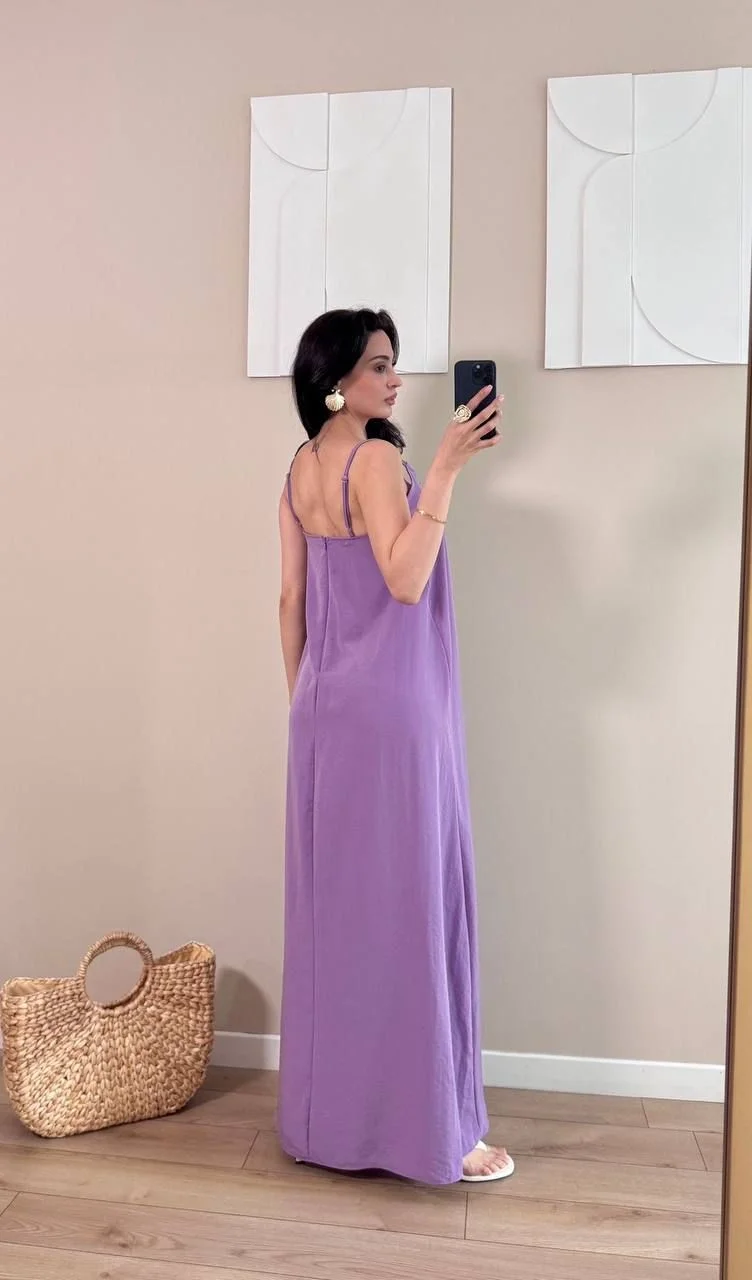 Lila Askılı Modal Kumaş Maxi Elbise