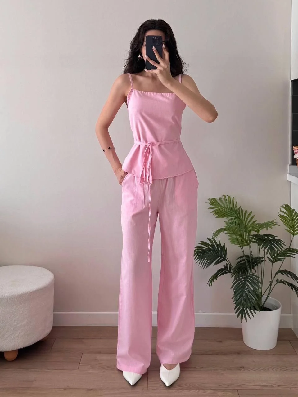 Pembe Askılı Bağlamalı İkili Takım