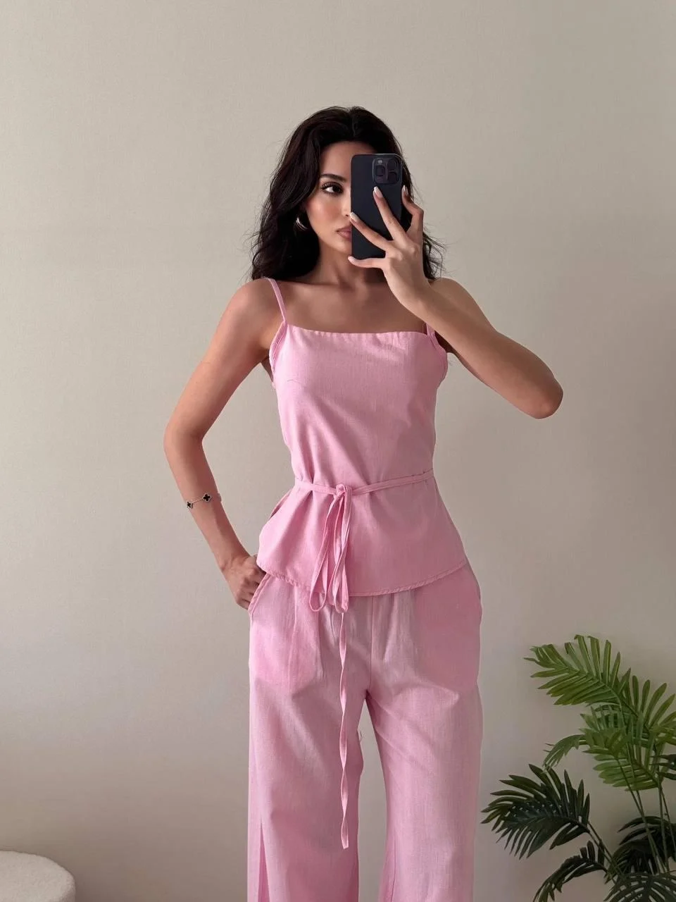 Pembe Askılı Bağlamalı İkili Takım