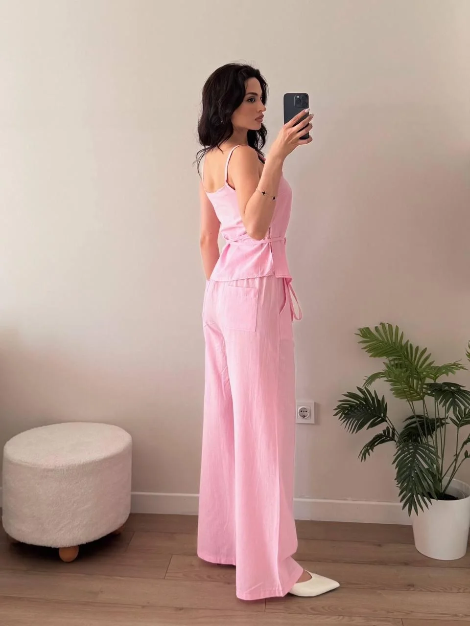 Pembe Askılı Bağlamalı İkili Takım