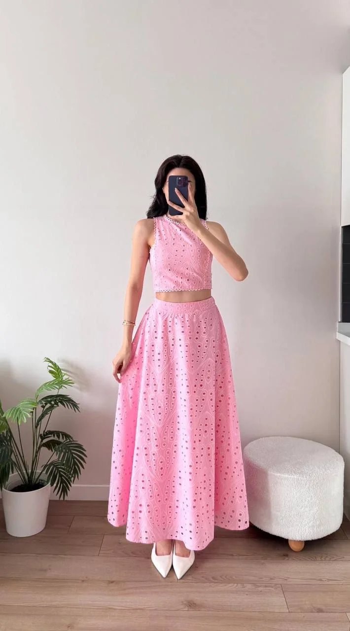 Pembe Güpürlü Etekli Takım