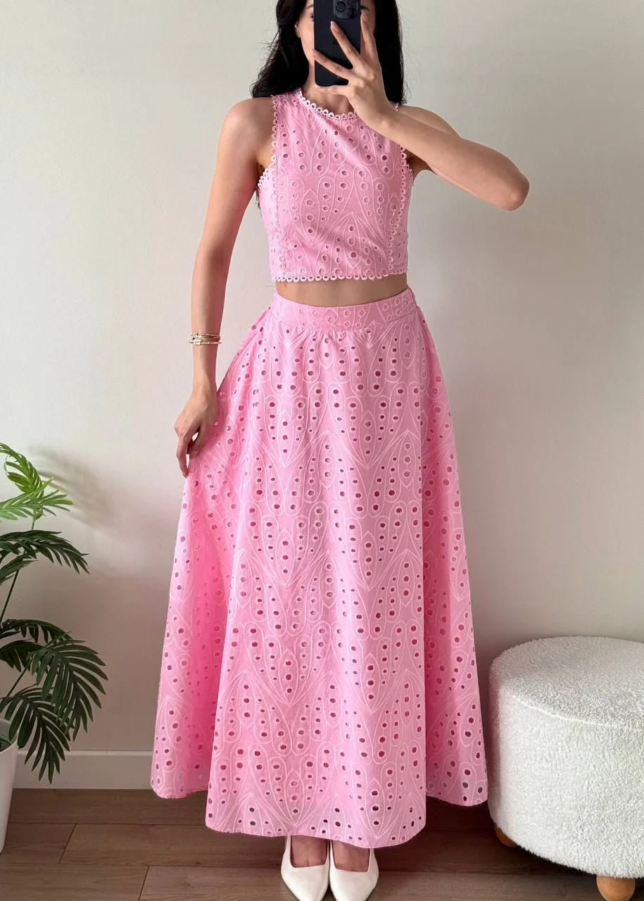 Pembe Güpürlü Etekli Takım