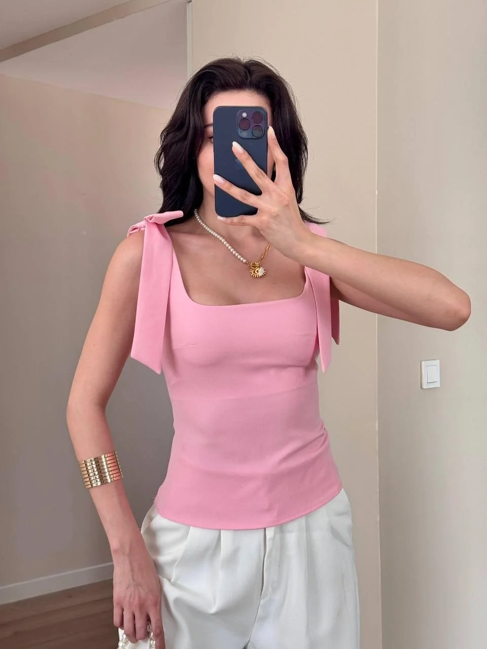 Pembe Omuz Fiyonklu Bluz