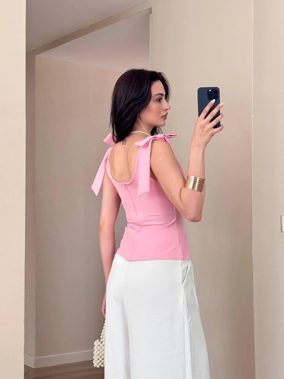 Pembe Omuz Fiyonklu Bluz