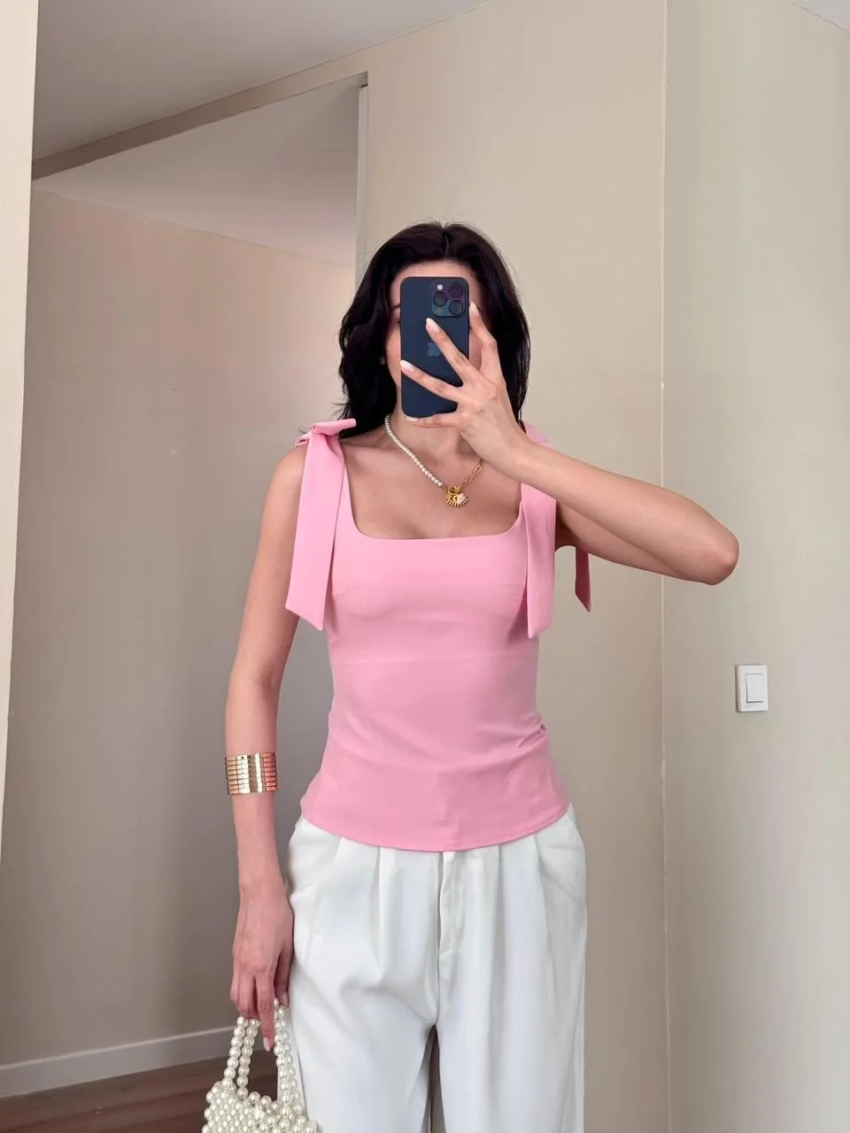 Pembe Omuz Fiyonklu Bluz