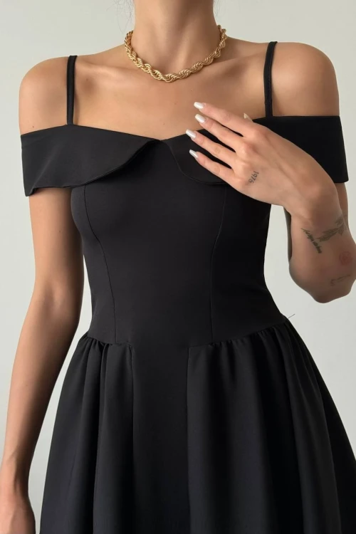 ASKILI MİNİ ANDREW ELBİSE - SİYAH