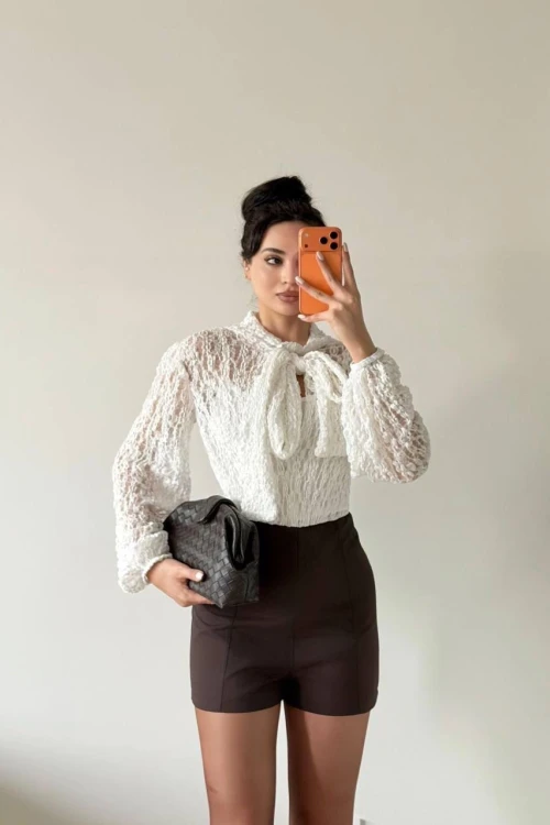 Beyaz Dantelli İç Seyyar Astarlı Şallı Tulum