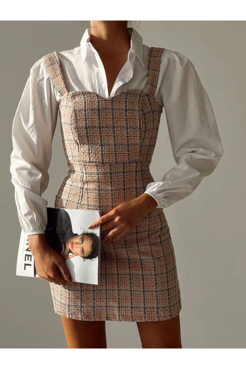 KADIN TURUNCU GARNİLİ GÖMLEK ELBİSE