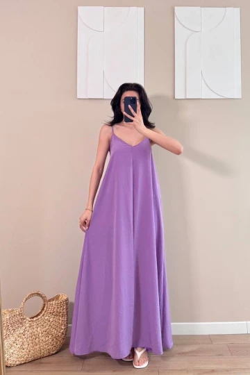 Lila Askılı Modal Kumaş Maxi Elbise